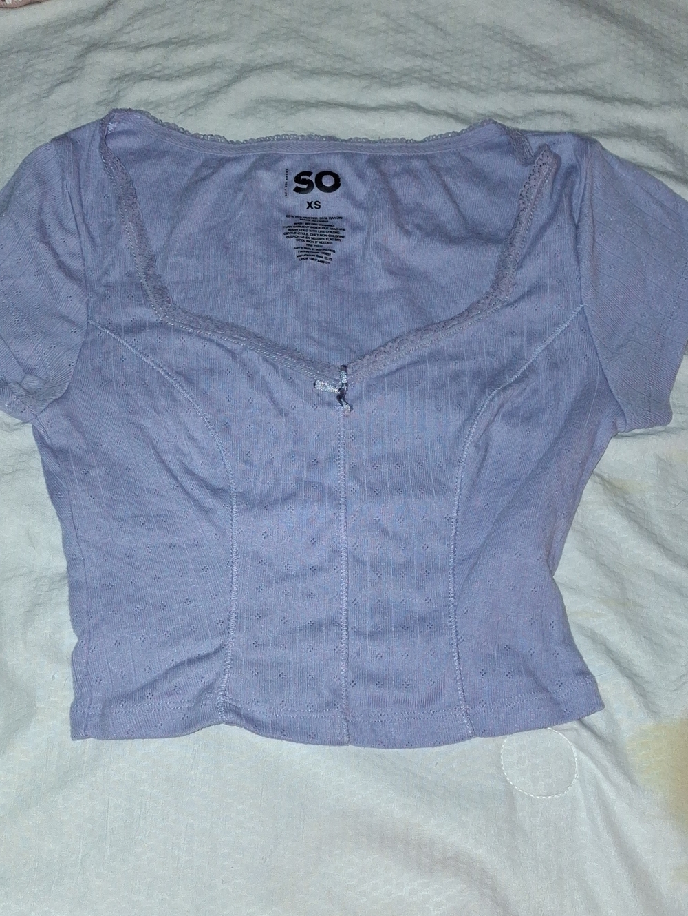 SO Lavender Ribbed Cropped Short Sleeve Top